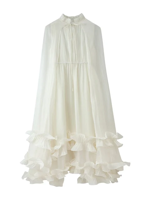 New women's fashionable and versatile black fungus lotus leaf side length dress with patchwork flowing cape skirt