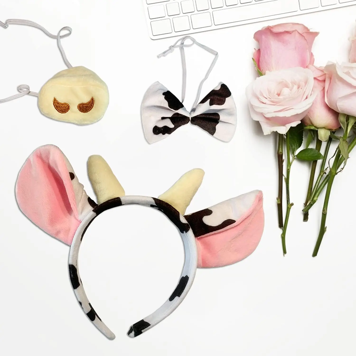PESENAR
Costume da animale Set da 4 pezzi Orecchie da mucca Fascia per capelli Naso Papillon e coda Accessori per vestire Halloween Cosplay per feste - immagine 4