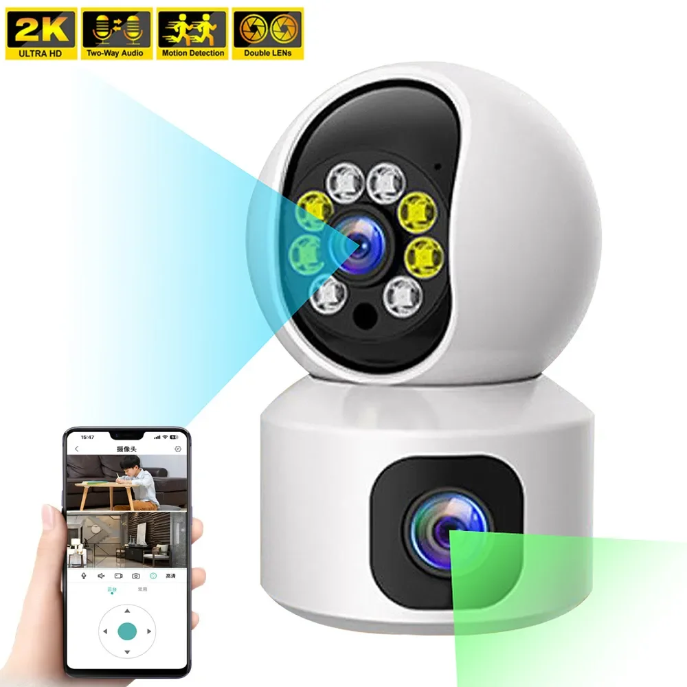 Dual LENs 2K 4MP WiFi IP Camera CCTV 360° PTZ Smart Home Security Protection Video Monitor Baby Nanny Pet Surveillance Cam Safe
