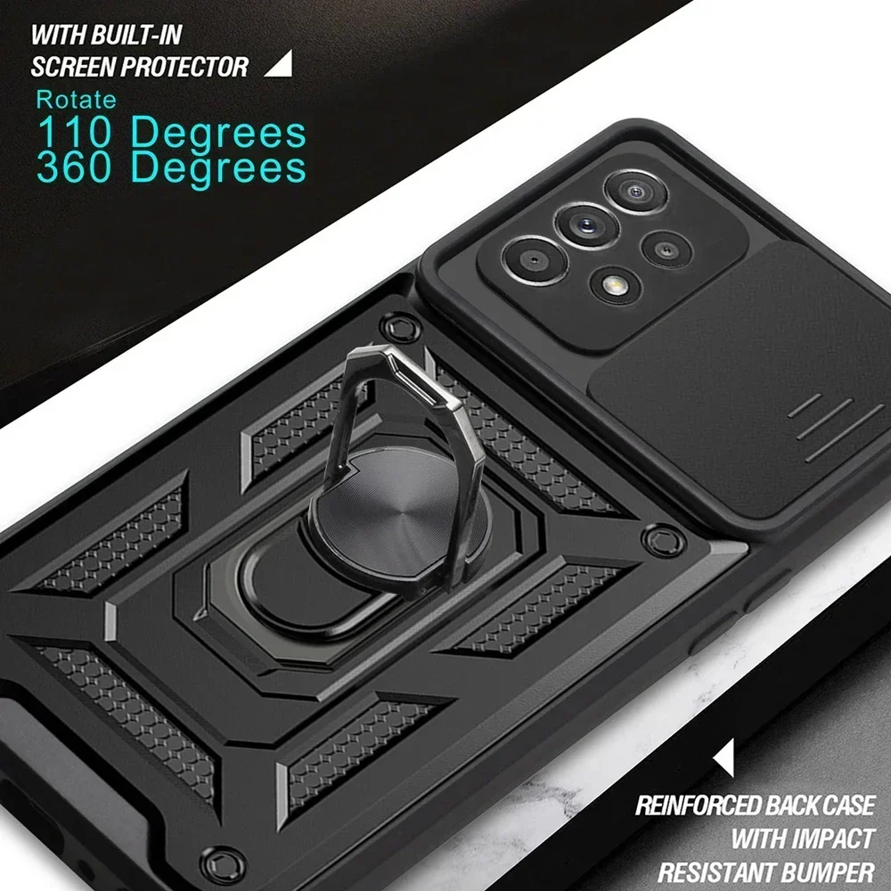 Premium Armor Magnetic Ring Stand Case with Slide Lens Protection