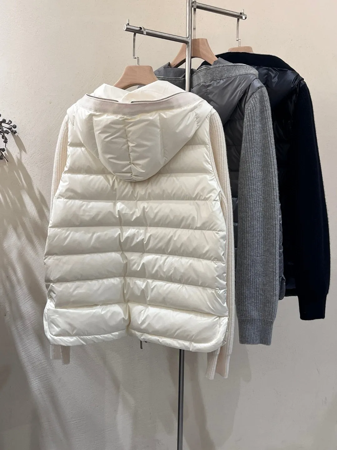 Hooded cashmere down face zipped cardigan