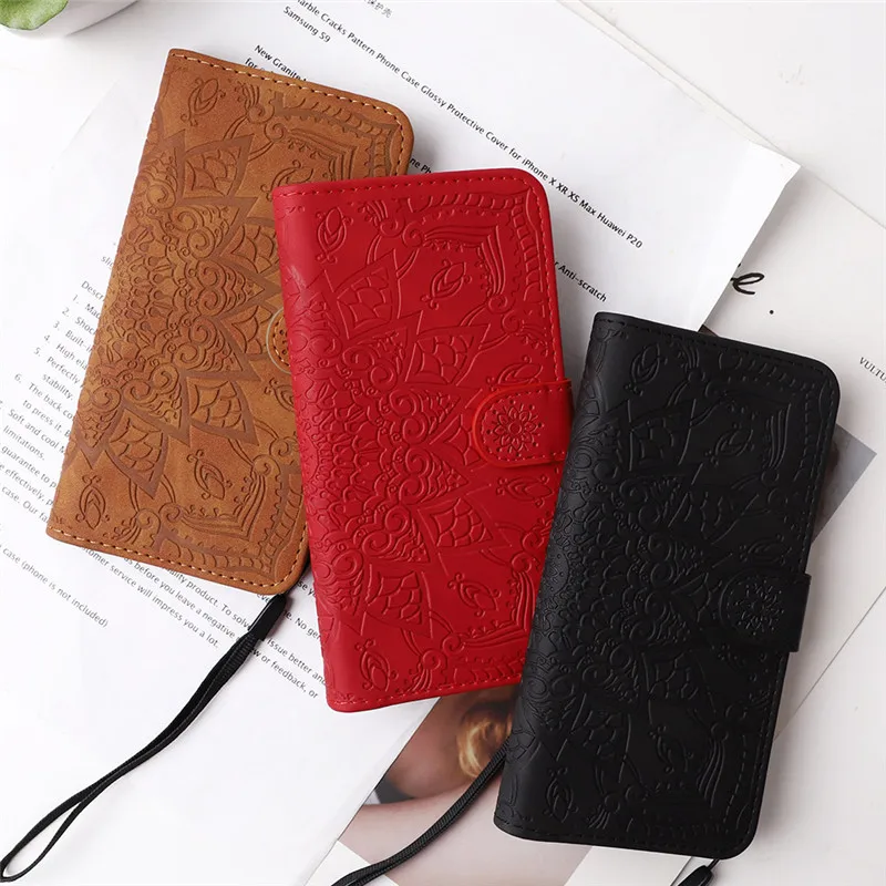 Elegant 3D Datura Flower Flip Case - Leather Wallet Phone Cover with Sling