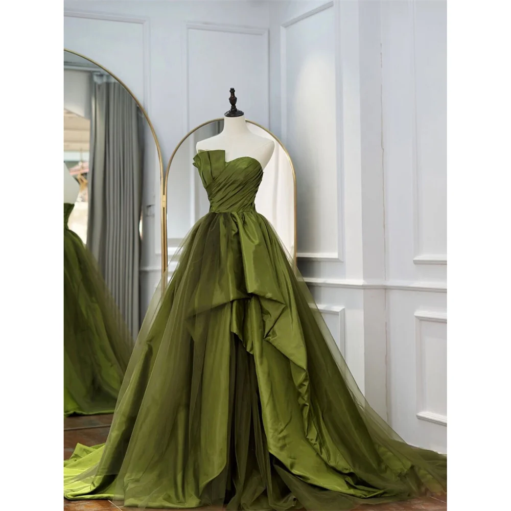 

Lily Green A Line Prom Dresses Pleat Sweetheart Celebrity Dresses Sleeveless Women's Evening Dresses Stain Formal Gown 프롬 드레스