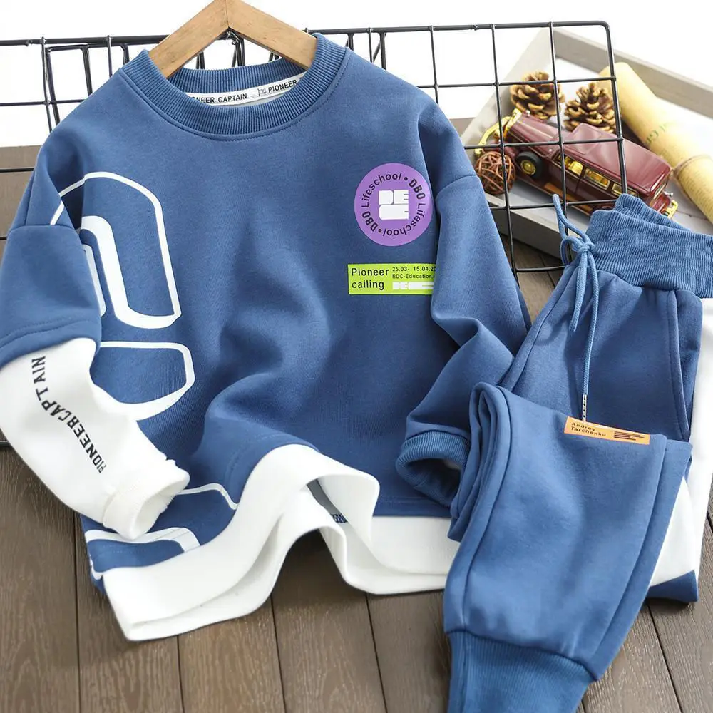 

Boys' Suit 2023 Spring and Autumn Fashionable Children's Sweater Sports Two-Piece Suit Medium and Big Children Boyish Look Pants