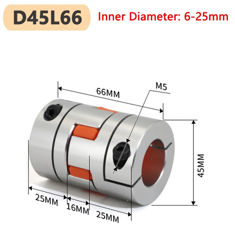 

1pc D45L66 Plum Flexible Shaft Coupling Six Jaws Stepper Motor Connector CNC Elastic Coupler D45 L66 Bore 6-25mm Aluminium