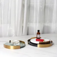 Modern Minimalist Natural Marble Metal Frame Circular Stone Tray Creative Home Tabletop Sink Bathroom Storage Tray 1