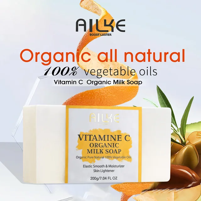 AILKE Vitamin C Bio-Milchseifenstück, Aufhellung, Falten reduzieren, Anti-Aging, glättet und macht die Haut weich, für Gesicht, Körper, 200 g/7 oz