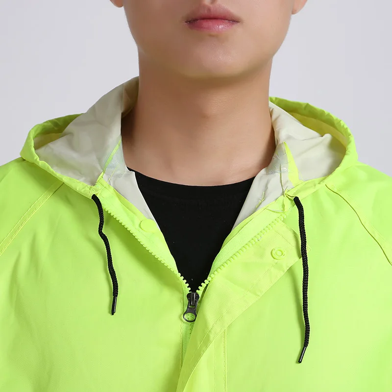두꺼운 형광 녹색 단층 성인용 우비와 바지 분리형 야외 반사 방수 내구성 강한 우비