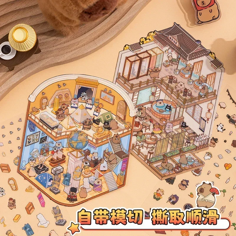 Cartoon Penguin Capybara Landscape Sticker 3D Miniature Scene DIY Pocket Cabin Scene Stacking Pasting Sticker Gift for Kid Child cartoon stickers cartoon sticker