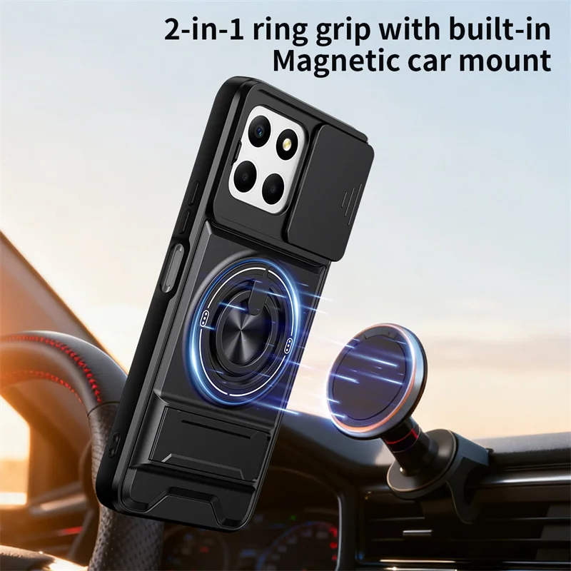Armor Stand Holder with Slide Lens and Magnetic Ring Cover - Durable Protective Case