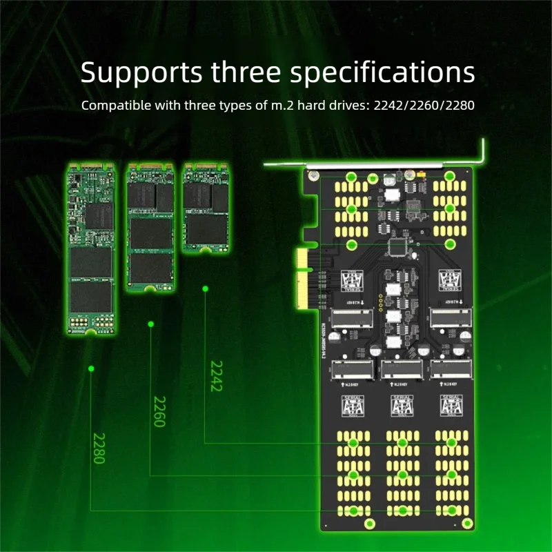 MAIWO PCI Express 카드 5베이 M2 SATA RAID 0/1/5 어댑터 Windows/Linux/MAC OS용 SSD당 2TB 호환 PCIe×4×8×16 어댑터 카드