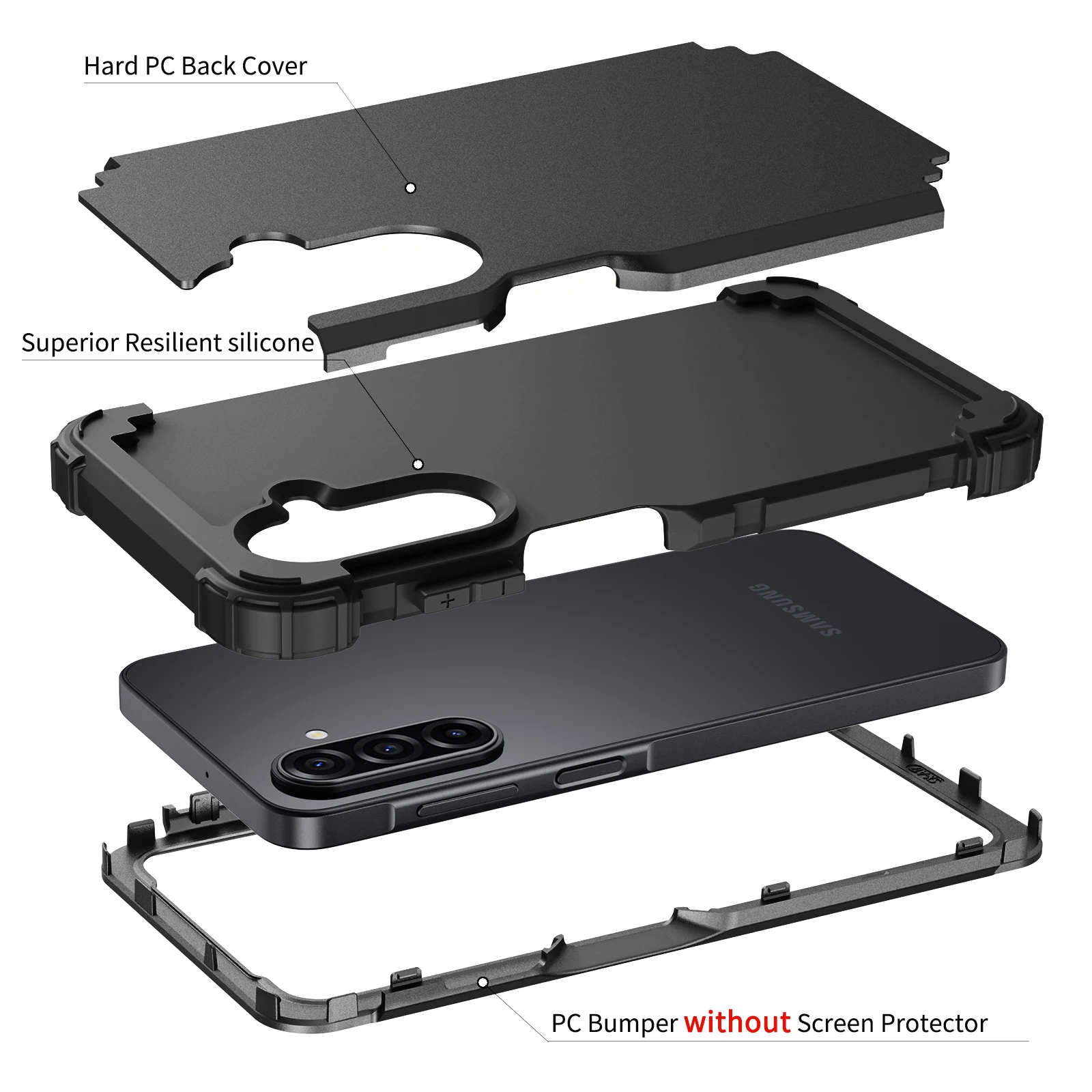 Heavy Duty 3-in-1 Armor Phone Case - Silicone Plastic Cover