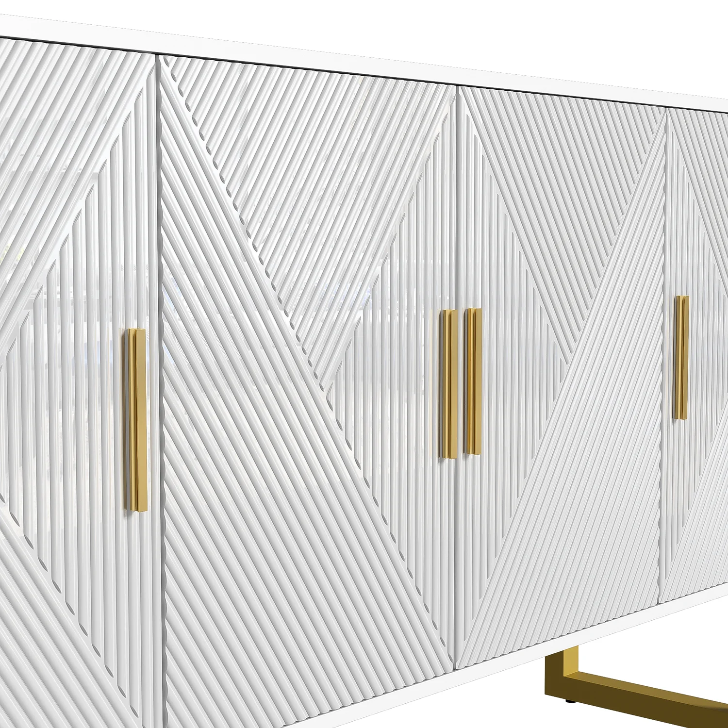 150cm modern, luxurious white sideboard, high-gloss structured doors gold handles 4-door design, height adjustable – Detail 23
