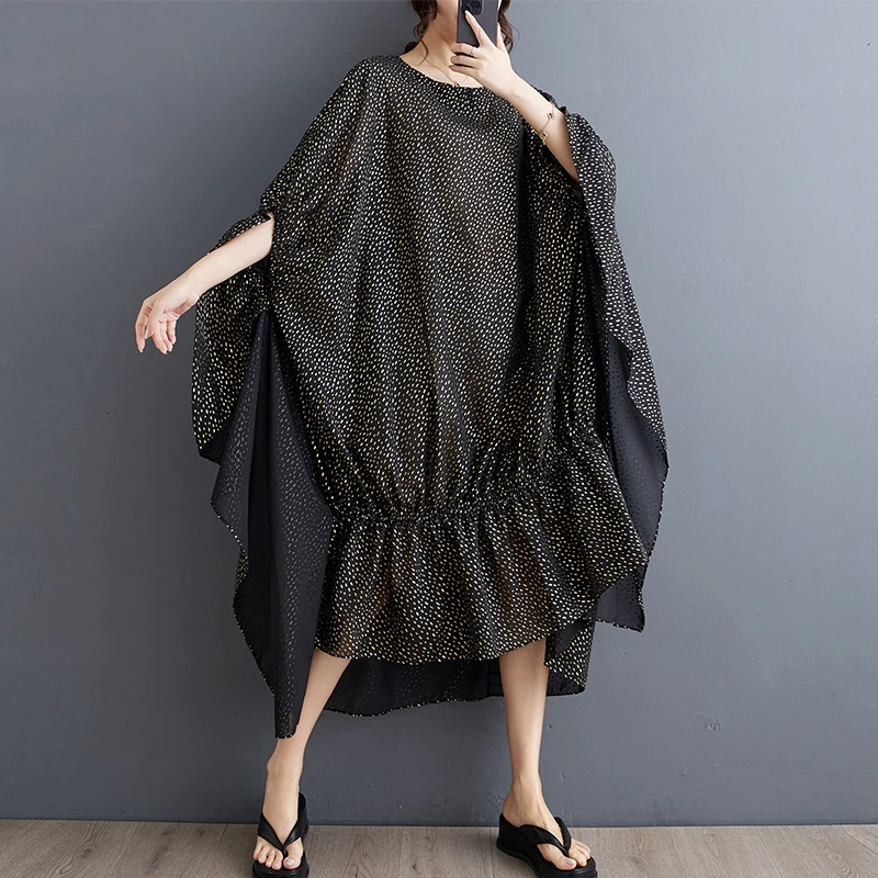 

NYFS 2024 Summer New Office Lady Womens Dresses Vestidos Robe Ete Loose Irregular Dots Print Big Size Long Dress