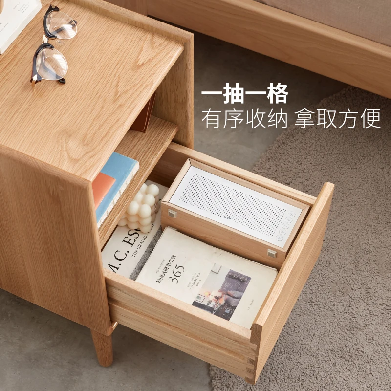 단단한 나무 초소형 침대 옆 테이블, 침실 오크 보관 캐비닛, 현대적이고 간단한 다기능 보관 캐비닛, 조명 포함
