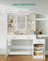 Туалетный столик Hzuaneri, большой столик с зеркалом, 3 ящиками и 1 шкафом, открытые многоуровневые полки, для спальни, гардероба — изображение 3