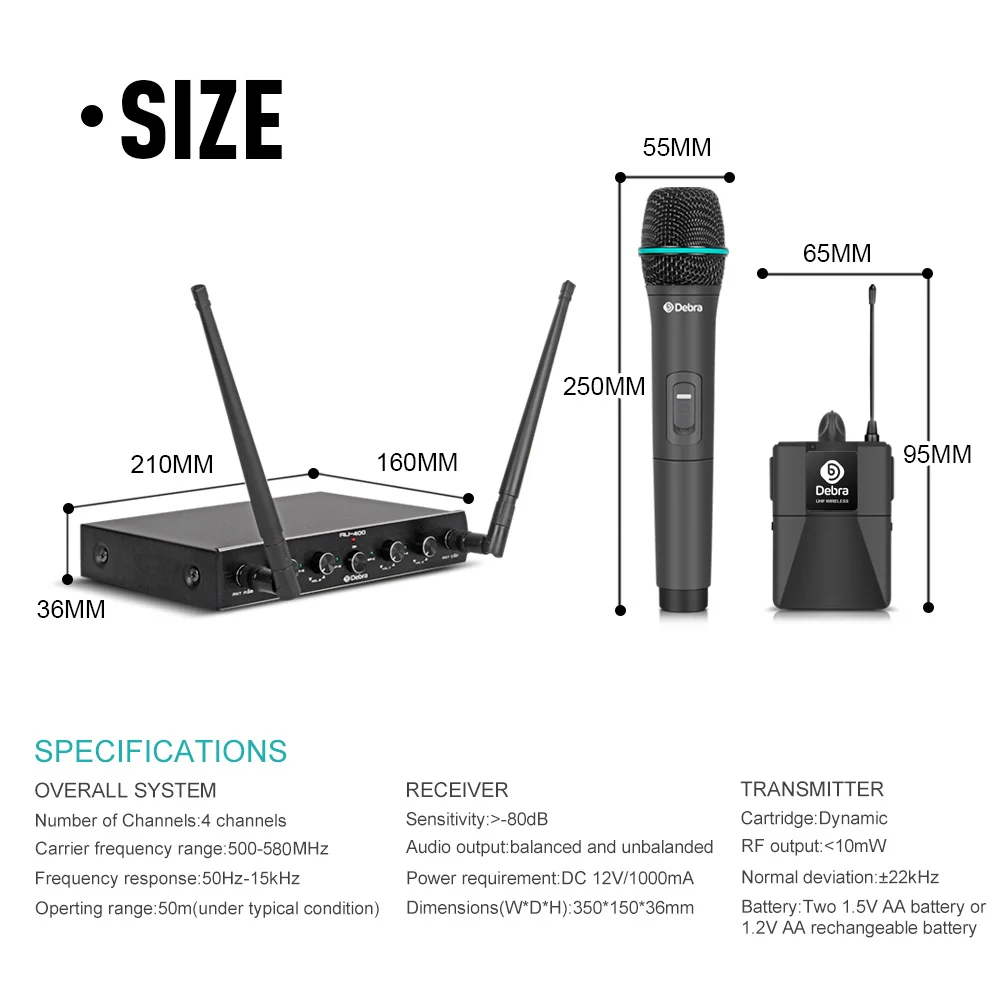 Audio AU800 UHF Wireless Microphone System 8 Channels Handheld or Lavalier Unlim