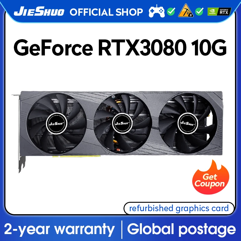 

JIESHUO NVIDIA RTX 3080 10GB Three-fan Gaming Graphics Card GDDR6X 8704 GPU 320bit RTX3080 10G Desktop Video Office 30 Series AI