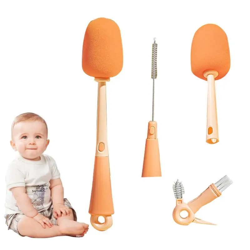 

Nursing Bottle Brush Kit Portable Nursing Bottle Scrubbing Brushes Kids Bottle-Feeding Brushes For 360 Degree Non Dead Angle