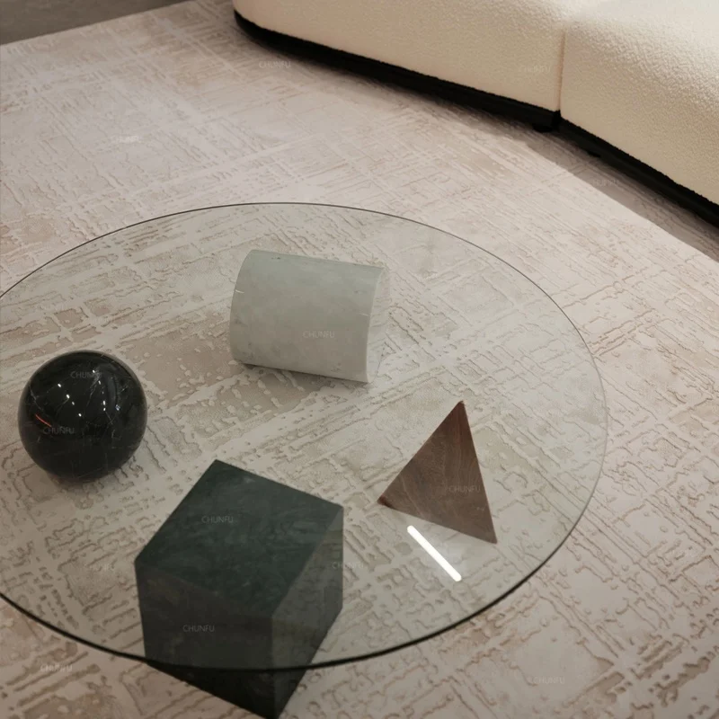 ODM Nordic Natural Marble Table Set Modern Light Luxury Simple Living Room Ottoman square Transparent Glass Coffee Table