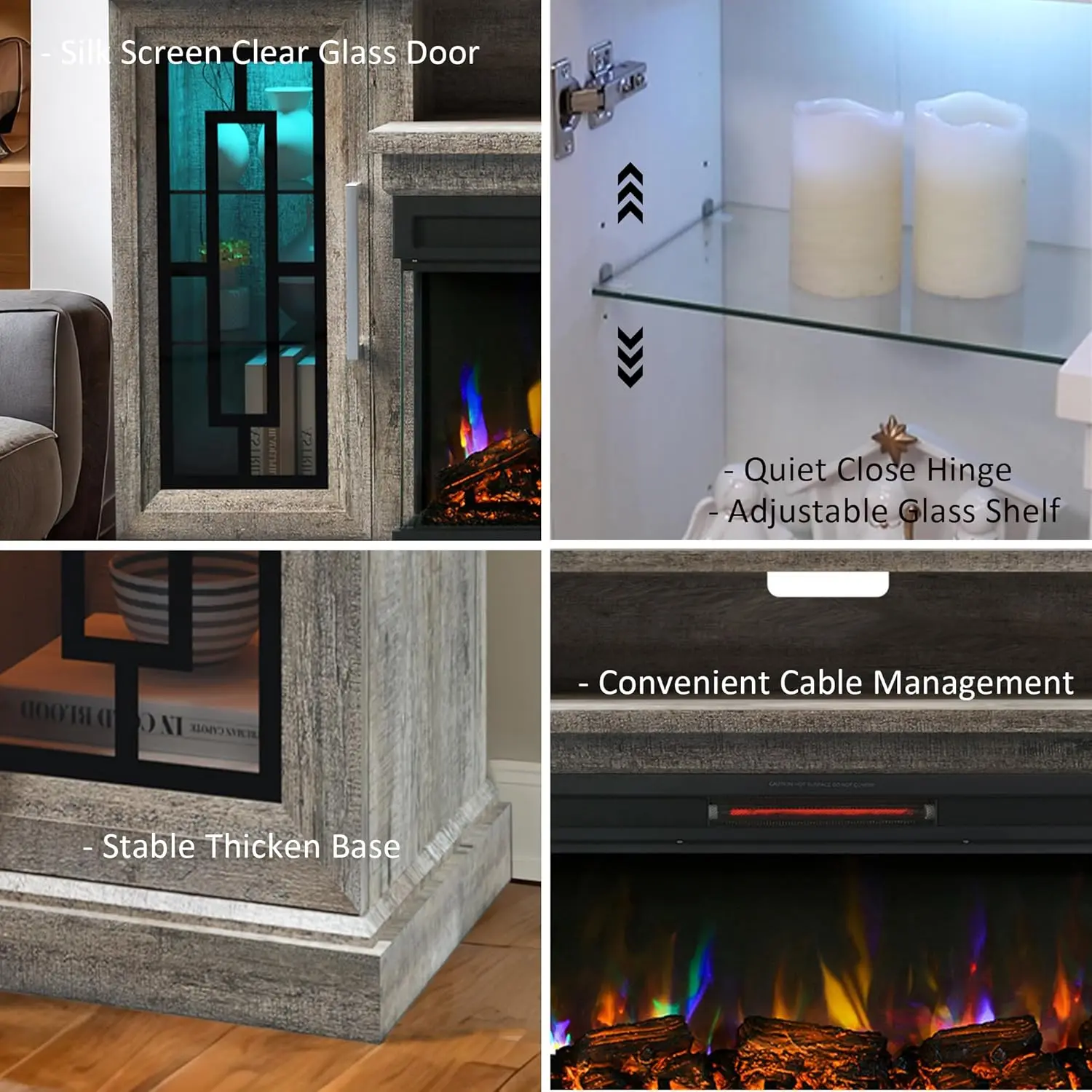 75-inch Electric FireplaceTV Stand 3-side Glass LED Modern Media Entertainment Center Console Adjustable Flame 40-inch 5