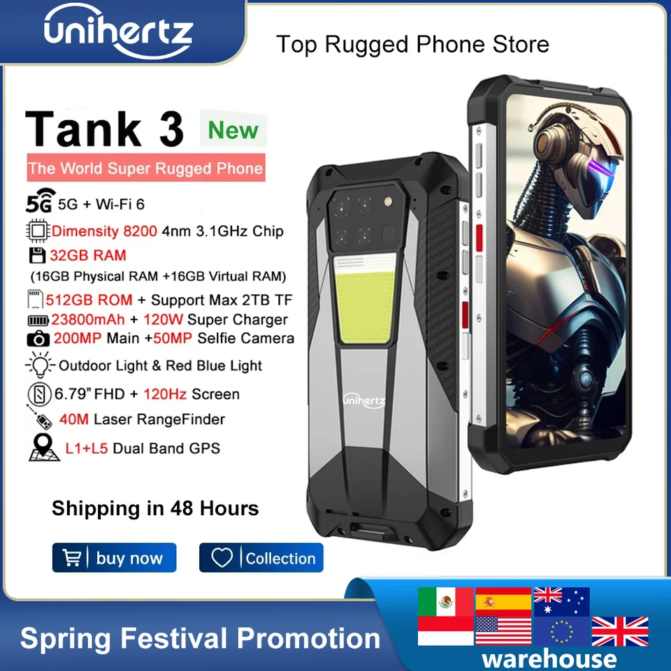 Telefono Unihertz Tank 3 5G , 32GB+512GB, Bateria De 23800mAh, 200MP -  1RUGGED