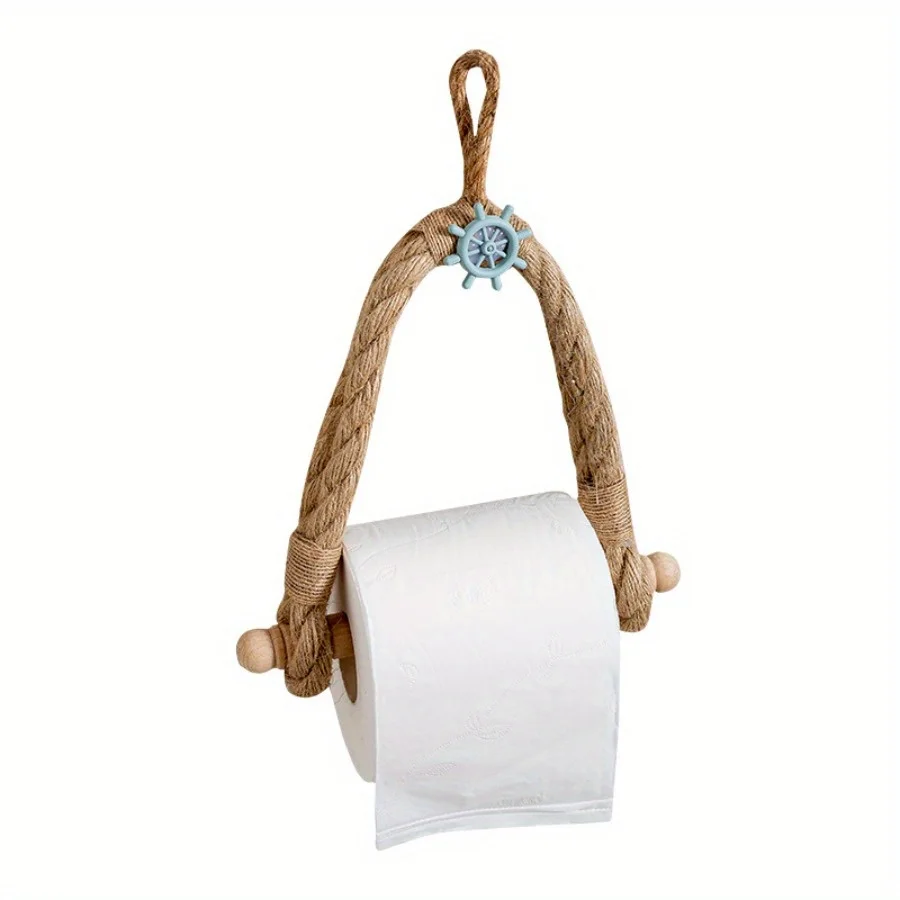 Bathroom Toilet Paper Holder Mediterranean Style Hand-woven Paper Roll Holder Living Room Bedroom Paper Roll Storage Shelf 5