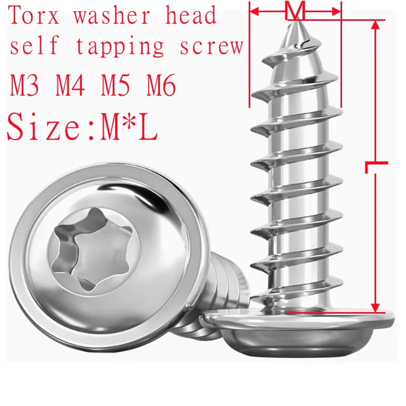 M3 M4 M5 M6 304 A2-70 Stainless Steel Six-Lobe Torx Pan Head with Washer Pad Collar Self-tapping Wood Screw