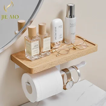 Log beech toilet roll box facial tissue paper holder toilet roll paper solid wood frame paper towel roll paper holder phone rack