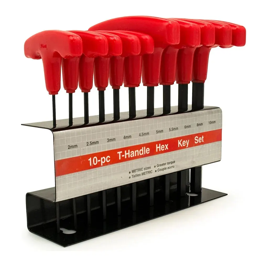 10pc Metric Or Inch T-Handle Hex Key Allen Wrench Tool Set Or Star T-Handle Hex Key Set with Convenient Storage Stand