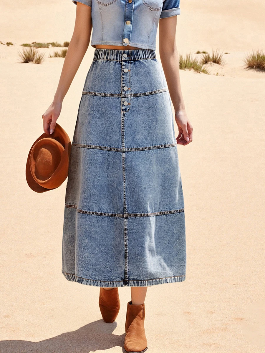 Women s High Waisted Distressed Denim Mini Skirt with Frayed Hem and Button Closure for Casual Summer Style