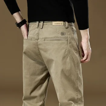 Pantaloni Casual in cotone da uomo autunno inverno pantaloni da lavoro da lavoro kaki lisci grigi scuri nuovi pantaloni maschili di alta qualità 1