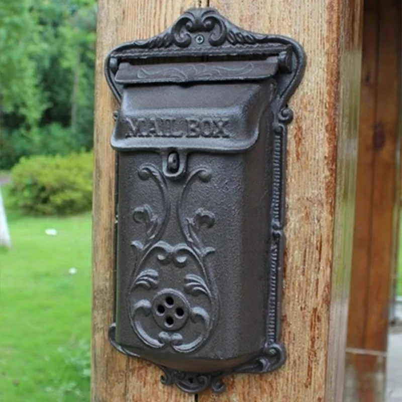 Wall mounted mailbox Retro Style Waterproof Newspaper Letter Mailbox Postbox Post Cse Box Cast Iron Vintage Pastoral Home Wall Mounted Mailbox