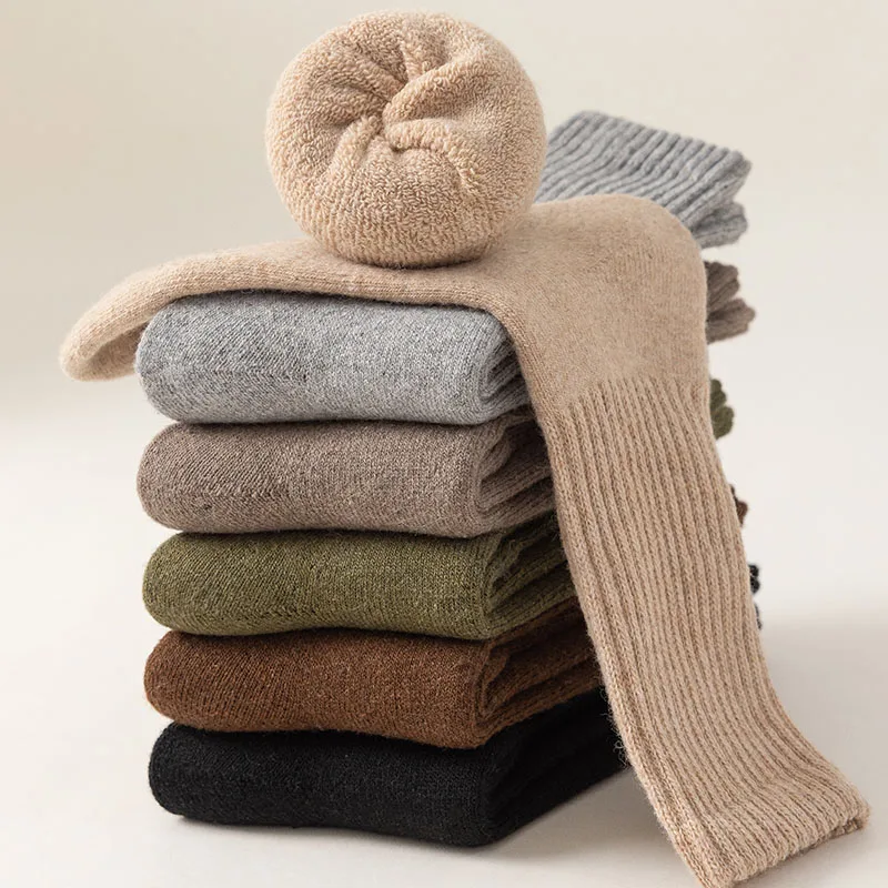3 Pair Winter Men's Wool Socks Thickened Warm Merino Wool Socks Solid Color Cold-proof Snow Socks Men High Quality Cashmere Sock