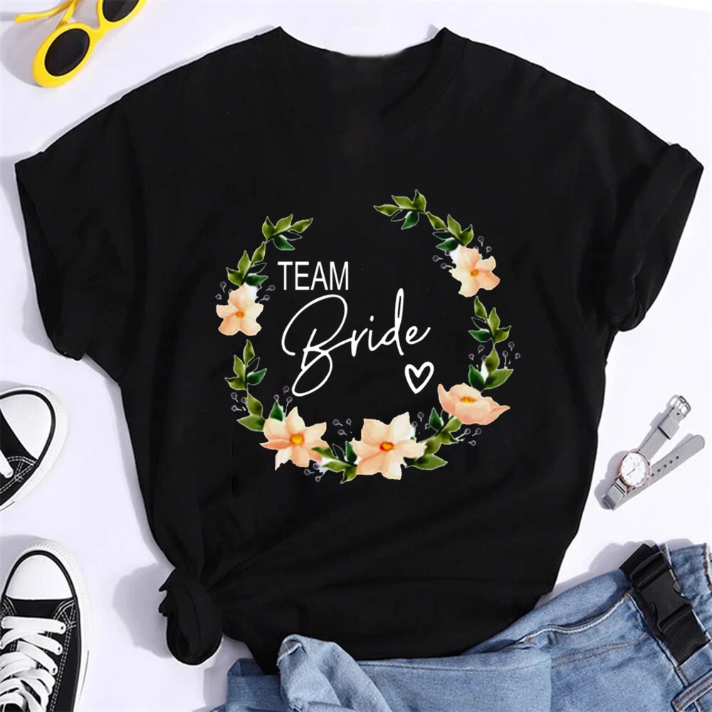 New Evjf T-shirts Hen Party Team Bride Women Casual T-shirt Girl Wedding Party Tops Black Pink Tee Bachelorette Party Clothes 3