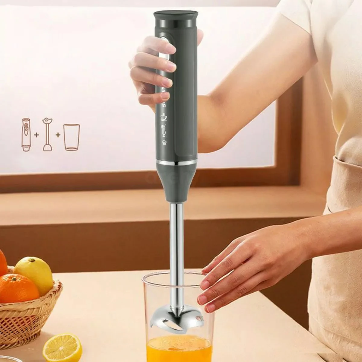 4-In-1 Handheld Blender Set, Including Multi-Function Stick Blender, Whisk, Chopper And Beaker, Suitable For Food Processing & B 2