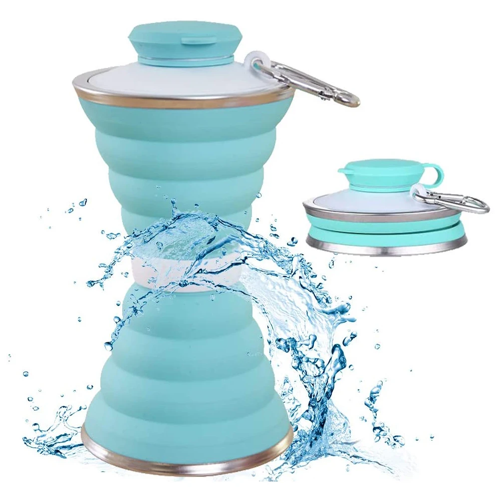 

Silicone Water Bottle Foldable BPA Free Collapsible Camping Cup Reuseable Leak Proof Portable Outdoor Travel Hiking Cycling Gym