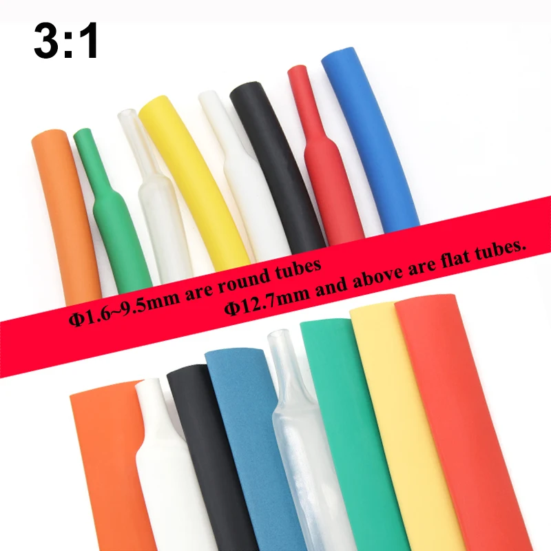 1/10M 3:1 Shrinkable Heat Tube with Glue 1.6/2.4/3.2/4.8/6.4/7.9/9.5/12.7/15.4/19.1/25.4/30/39 Insulation Shrink Rubber Sleeve