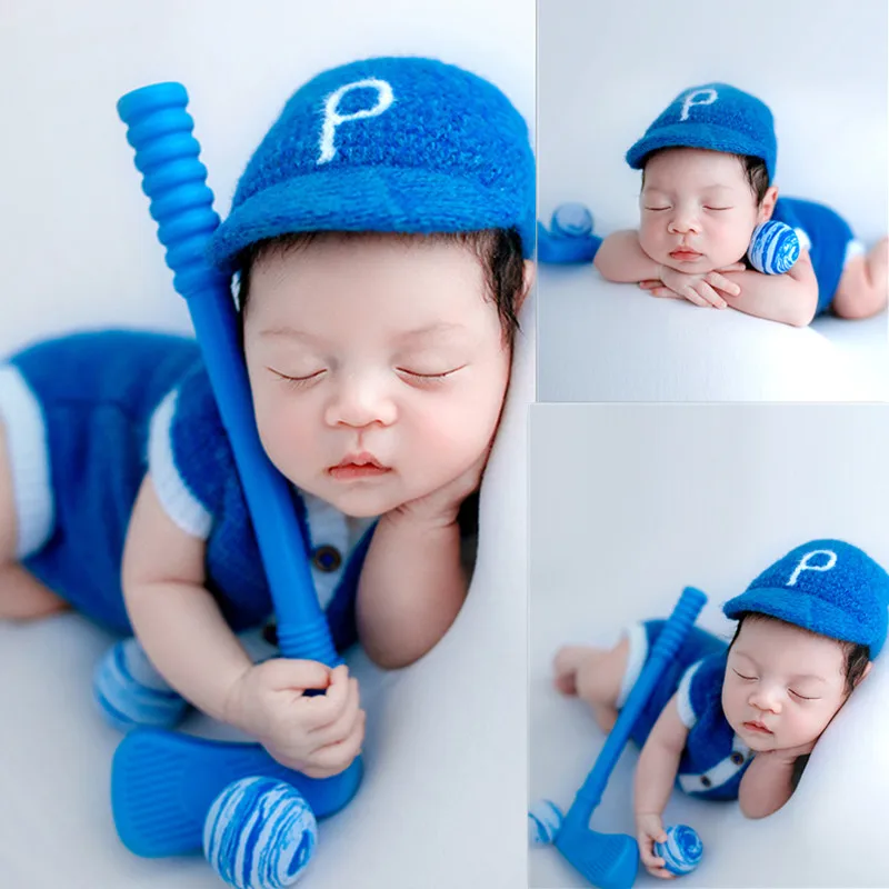 Sunshine Newborn Photography Props The Knitting Full Moon Movement Baby Suit Themes Field Hockey Baby Photo Accessories newborn photo studio suit star moon decoration knitted jumpsuit long tail hat photography suit