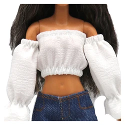 Summer Doll Outfit Set: White T-Shirt, Pleated Skirt, Plaid Dress, and Denim Shorts Ensemble - Only 1Pcs Clothes (White Top)