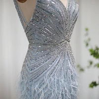 شارون سعيد-فساتين حفلات موسيقية فاخرة من ريش حورية البحر الأزرق ، أشرطة السباغيتي ، فستان سهرة في دبي ، فستان رسمي عربي ، SS004 1