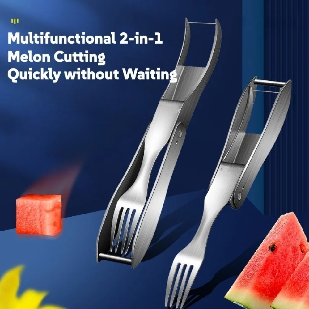 304 Stainless Steel 2-in-1 Fruit Fork Cutter Easy Use Uniformly Cube Cutting Watermelon Cutter Efficient Time Saving