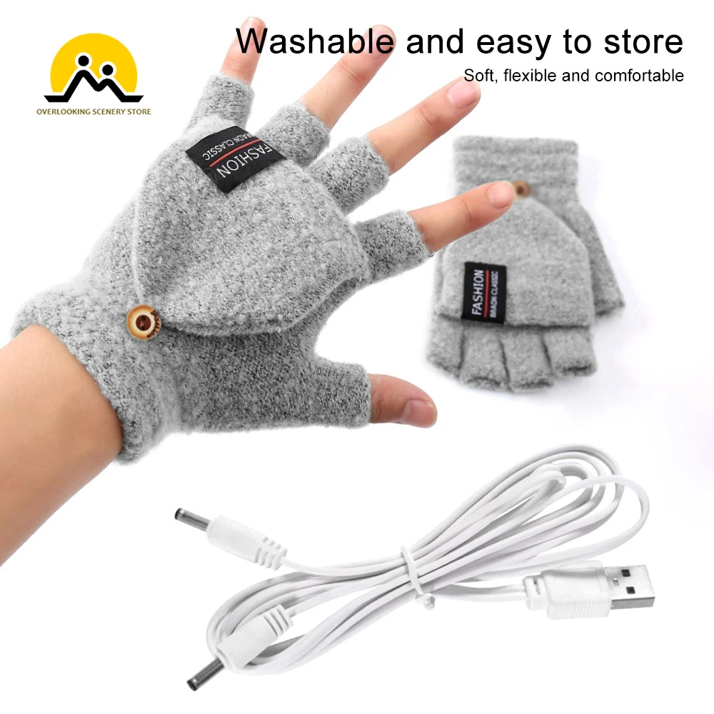 Convertible Fingerless Gloves Usb Electric Heated Gloves Fingerless