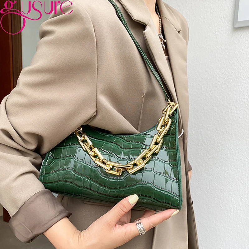 Croc Pu Baguette Shoulder Bag