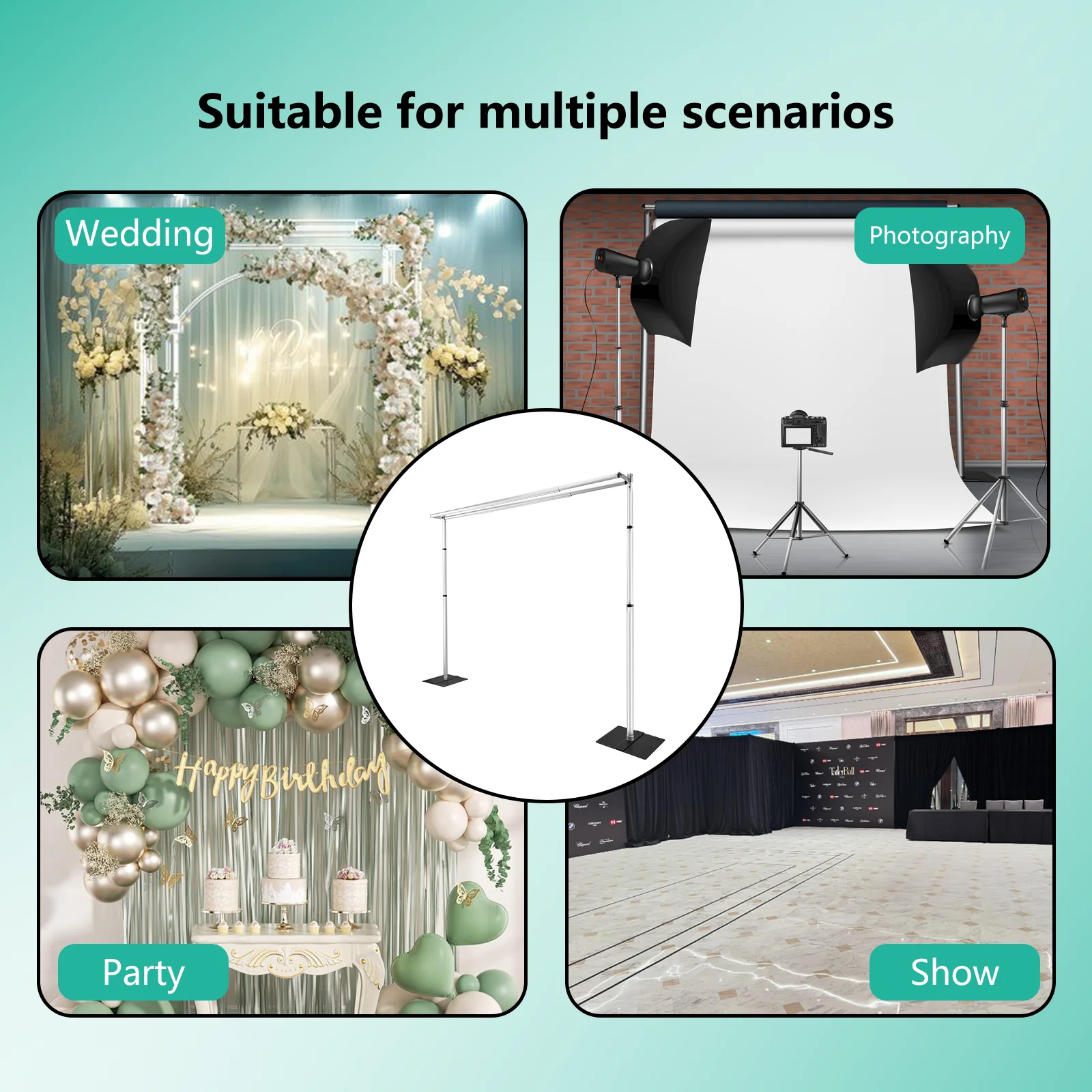 10x10FT Portable Double Crossbar Backdrop Stand,Heavy Duty Wedding Arch Frame,Flower Arch Pipe and Drape Stand for Wedding Decor