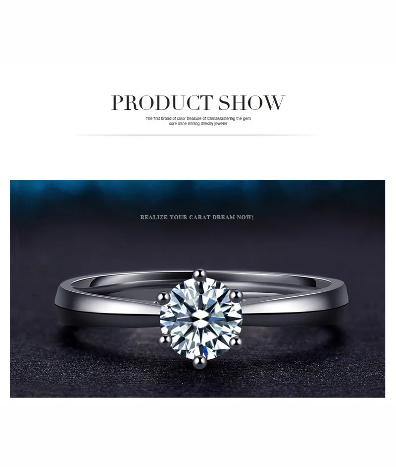 Silver Ring Statement Big Round CZ Stone Ring for Women 925 Sterling Silver White Topaz Christmas New Year Gift