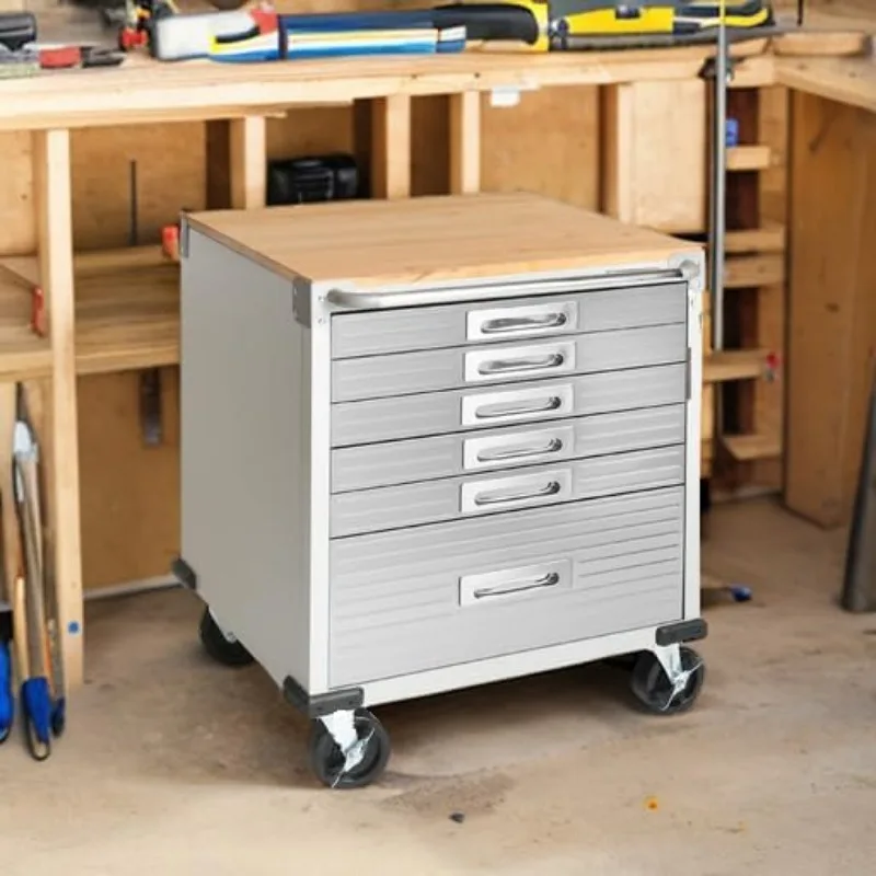 Seville Classics UltraHD Heavy Duty Rolling Cabinet Workbench Table w/Solid Wood Top Workstation for Garage, Office, Workshop 5