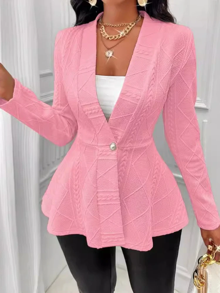 New Jacquard Texture Women's Waist Long-sleeved Blazer Fashionable Women's Office One-button Elegant Casual Cardigan Top