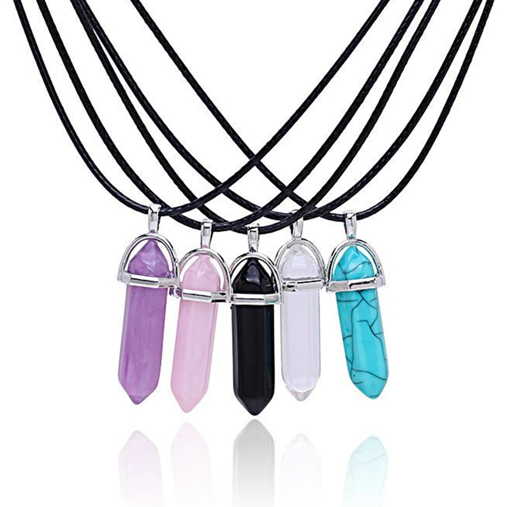 

Hexagonal Chakra Crystal Bullet Shape Pendant Necklaces Healing Quartz Pointed Charm Pendants for DIY Jewelry Making