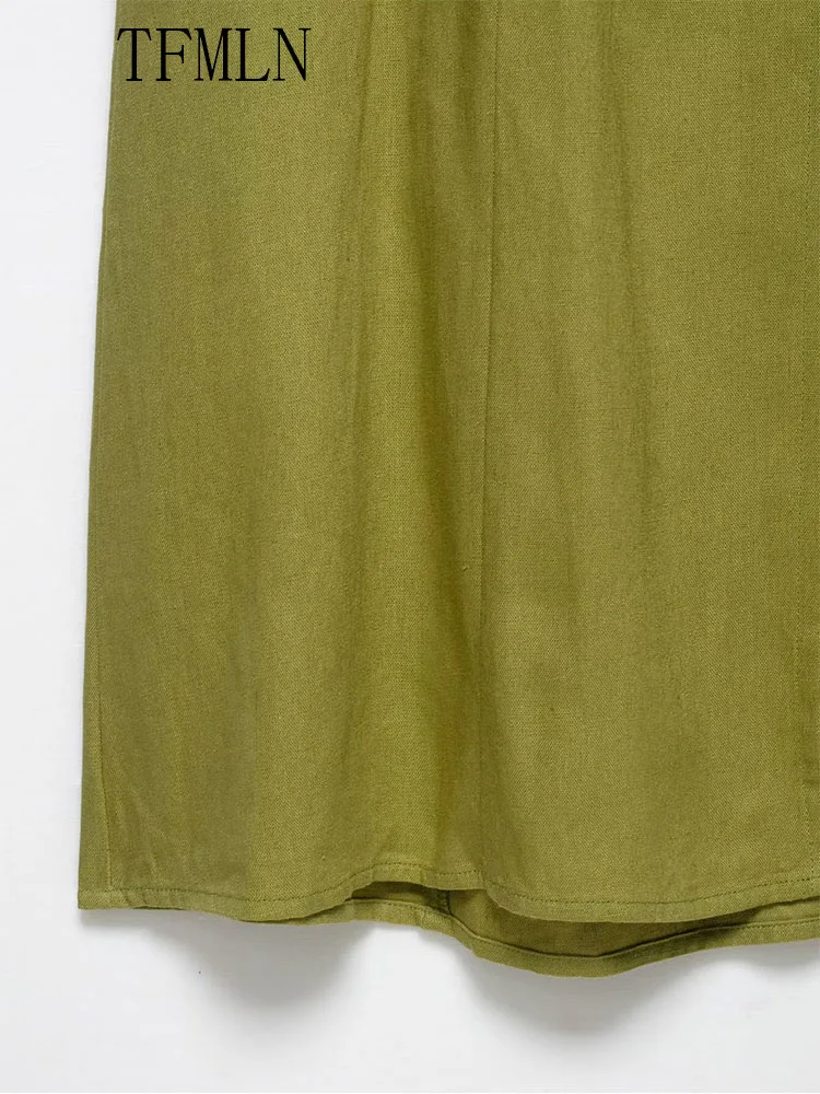 TFMLN Elegant Women Solid Long Dresses 2025 Summer Square Collar Single Breasted Causal Dress Fashion Slim A-line Dresses